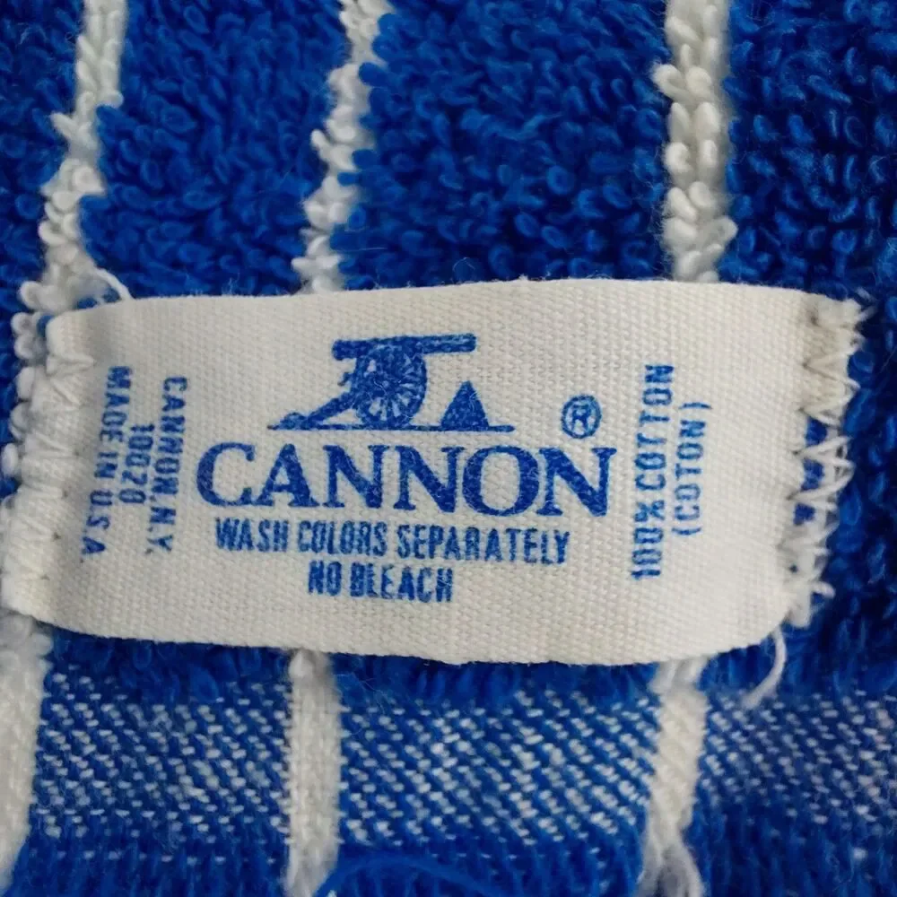 Vtg Cannon Hand Towel & Washcloth Blue White Striped Fringed USA